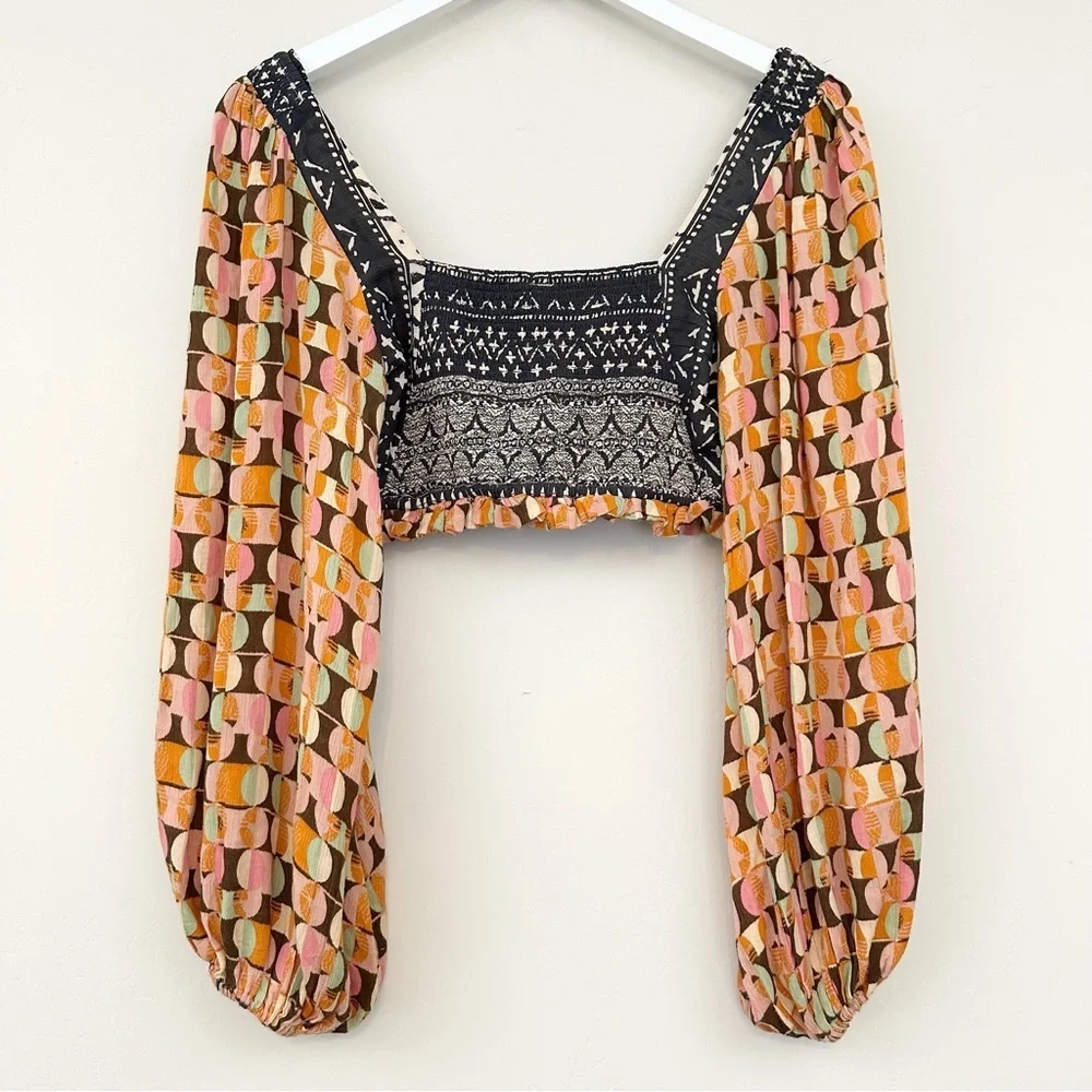 Free People Naomi Printed Longsleeve Crop Top